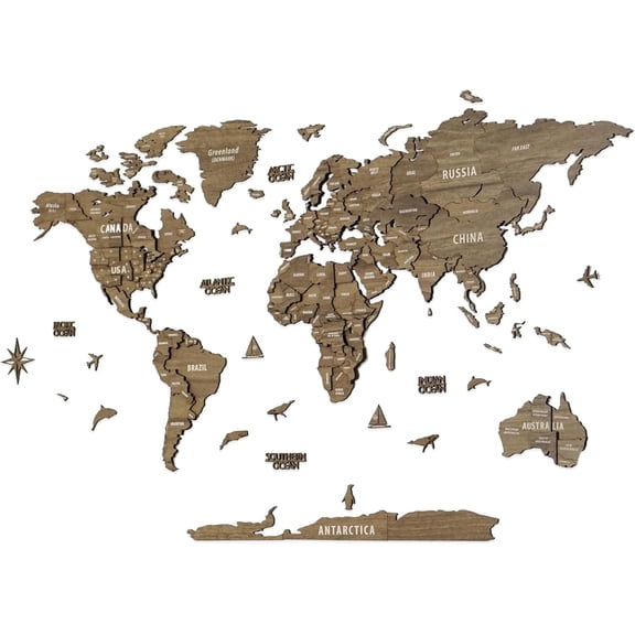 ColorfullWorlds 3D Wood World Travel Map Wall Art Medium Betul