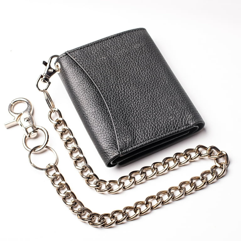 Red Trifold Leather Chain wallet for Men with Snap RFID safe Christmas