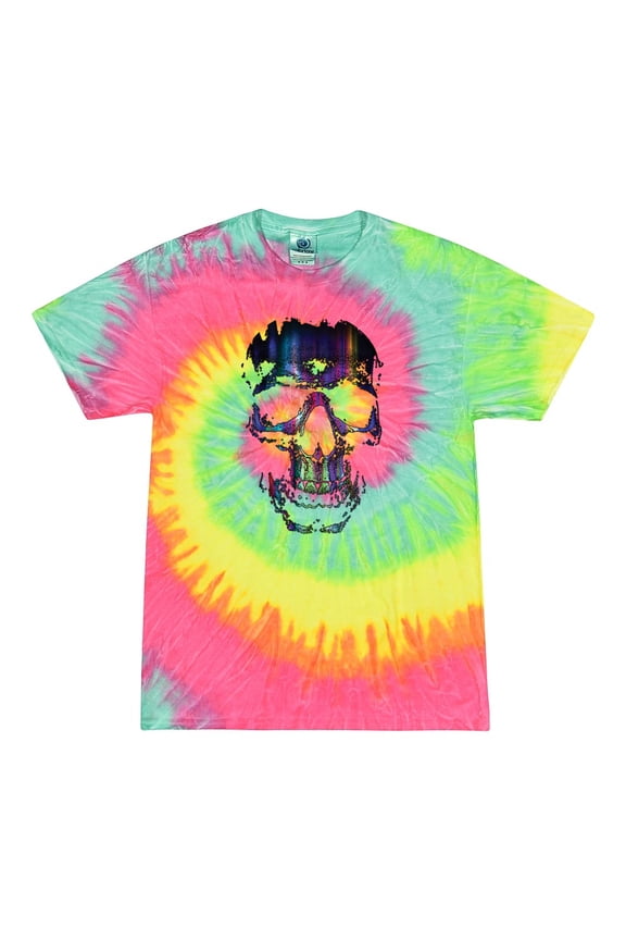 , Rainbow Colored Skull in the Shadows, Pop Culture, Tie-Dye Tees, Minty Rainbow, Medium