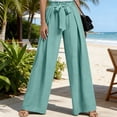 thumbnail image 2 of SAWOBUUN Womens High Waist Wide Leg Pants with Tie Belt Flowy Palazzo Trouser Loose Fit Casual Beach Vacation Pants, 2 of 5