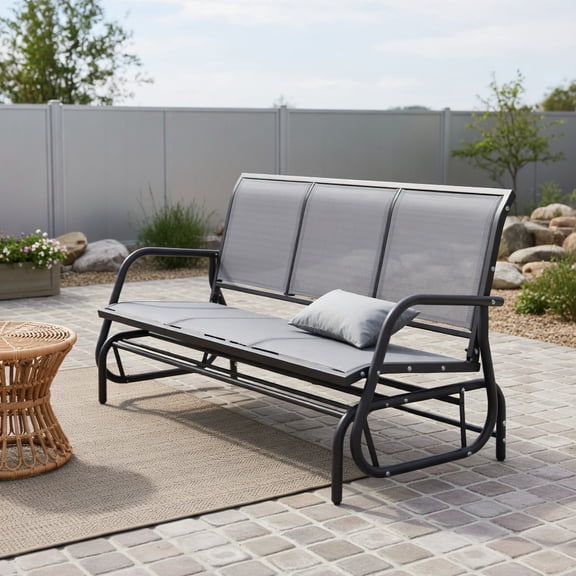 Resenkos 3-Person Outdoor Glider Bench – Cream White & Gray Breathable Mesh Patio Swing with Rust-Resistant Powder-Coated Steel Frame, 660 lb Weight Capacity