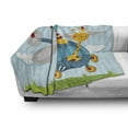 thumbnail image 3 of Cartoon Soft Flannel Fleece Blanket, Funny Giraffe and Bird on Helicopter Fluffy Clouds Grass Adventure Journey, Cozy Plush for Indoor and Outdoor Use, 70" x 90", Blue Yellow Green, by Ambesonne, 3 of 6