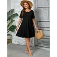 thumbnail image 7 of SHOWMALL Women's Plus Summer Dresses Short Sleeves Casual Midi Dress with Pockets 3X Black, 7 of 7