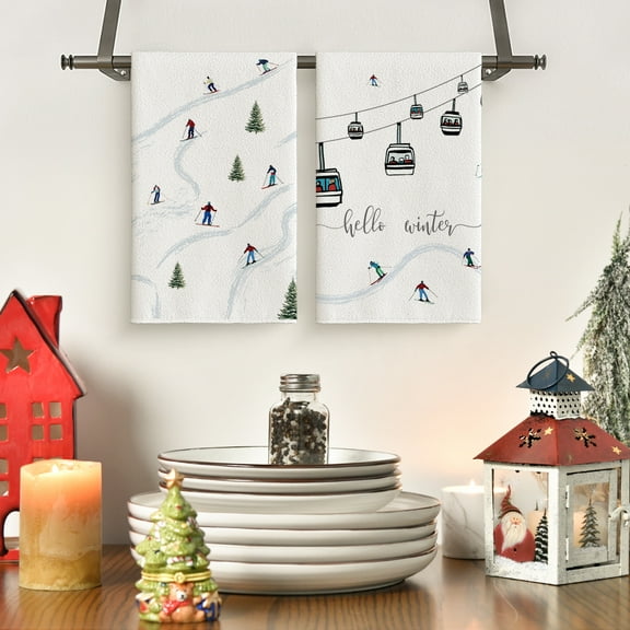 Sm:)e Skiing Snow Winter Kitchen Dish Towels Set of 2, 18x26 Inch