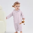 thumbnail image 2 of SERTG Baby Girls Ruffle Neck Bodysuit Long Sleeve Jumpsuit Lightweight Cotton Everyday Wear Snap Closure Comfort Fit Infant One-Piece Outfit(Purple,6-9 Months), 2 of 7