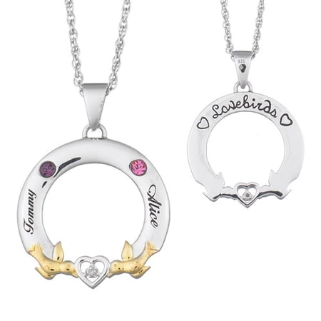 Women's Personalized Planet Couple's Diamond Accent Lovebirds 14kt Gold-Plated Pendant, 20"