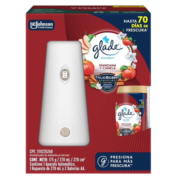 Aromatizante Automático en Aerosol Glade Manzana y Canela Aparato y Repuesto de 175 g