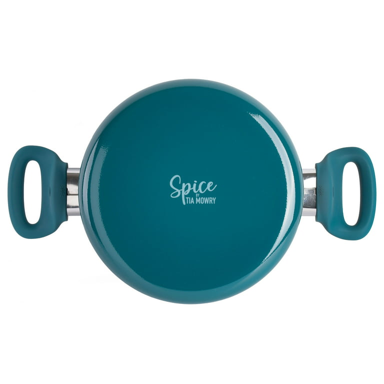 Spice by Tia Mowry Savory Saffron Light Blue 7 Piece Ceramic Nonstick  Aluminum Cookware Set with Nylon Utensils
