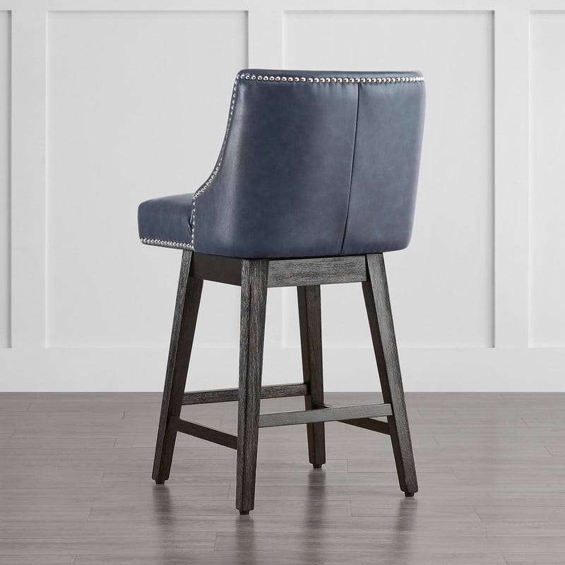 CHITA 26 inch Swivel Upholstered Counter Height Bar Stools with Full Back Set of 2,Faux Leather in Navy Blue