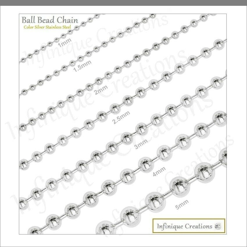 Men Women Stainless Steel Silver Ball Chain Necklace Bracelet 1-5mm 7"-38"