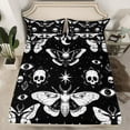 thumbnail image 2 of Death Moth Sheet Set Full Size, Halloween Skull Bed Sheets Gothic Spooky Sheets Starry Sky Exotic Fitted Sheet Teens Adult Women Room Decor, Black White, 2 of 6