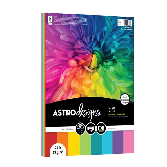 Astrodesigns Crafting Paper, Bright Blooms Assortment, 8.5" x 11", 24 lb./89 Gsm, 80 Sheets (91348)