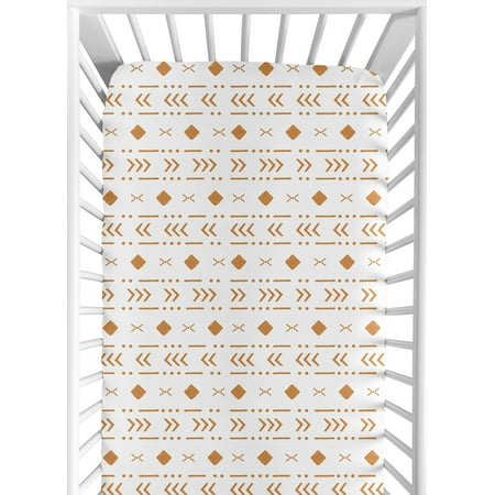 UPC: 0846480090083 | Boho Tribal White and Pumpkin Fitted Crib Sheet by Sweet Jojo Designs