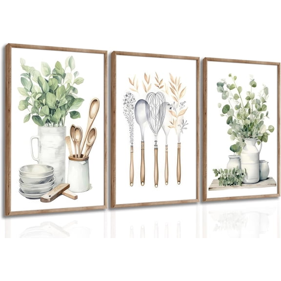 Boho Farmhouse Kitchen Wall Art Sage Green Plants Painting Pictures Dining Room Decor Eucalyptus Leaves Botanical Poster Print Artwork for Home Unframed