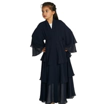 IDOPIP Kids Girls Muslim Chiffon Abaya Open Front Cardigan Modest Dress with Hijab Middle East Arabian Robe