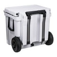 thumbnail image 1 of Husky Towing Beverage Cooler BDCR45 Big Dog; Hard; Uses Ice; With Cutting Board/Two Cup Holders/Interior Basket/Exterior Basket Holder; With Rubberized Wheels; BigDog Logo; White; Thermoplastic, 1 of 3