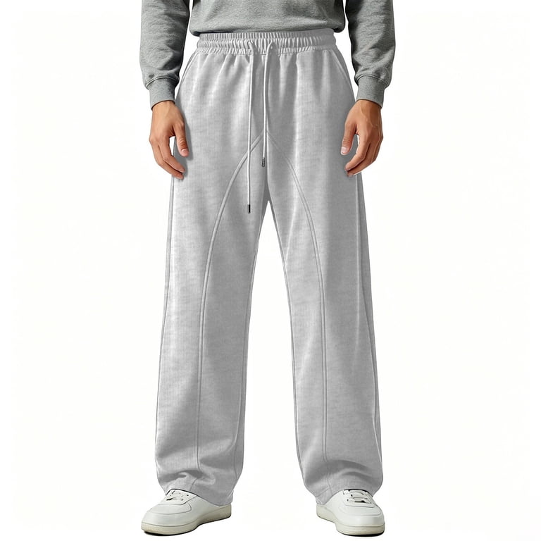 Ihhxva Men's Sweatpants Elastic Waist Drawstring Wide Leg Jogger