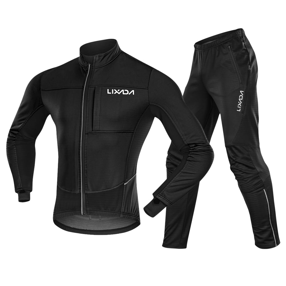 Lixada Men's Waterproof Cycling Suit Thermal Fleece Windproof Winter Cycling Sports Jacket Trousers for Cycling Riding Running