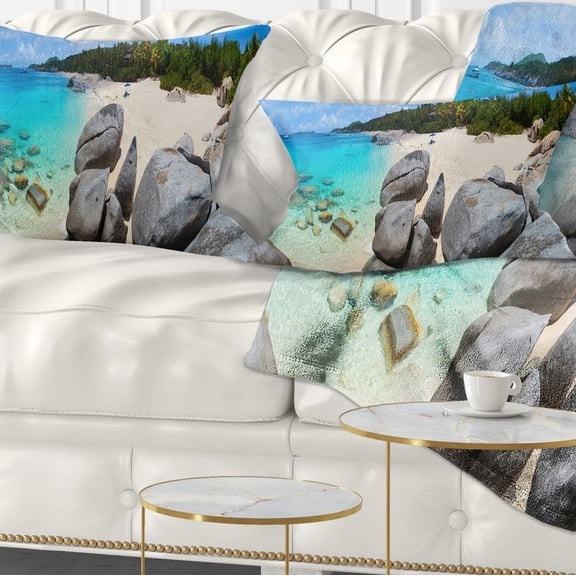 Designart Turquoise Ocean Water with Rocks - Modern Seascape Throw Pillow - 12x20