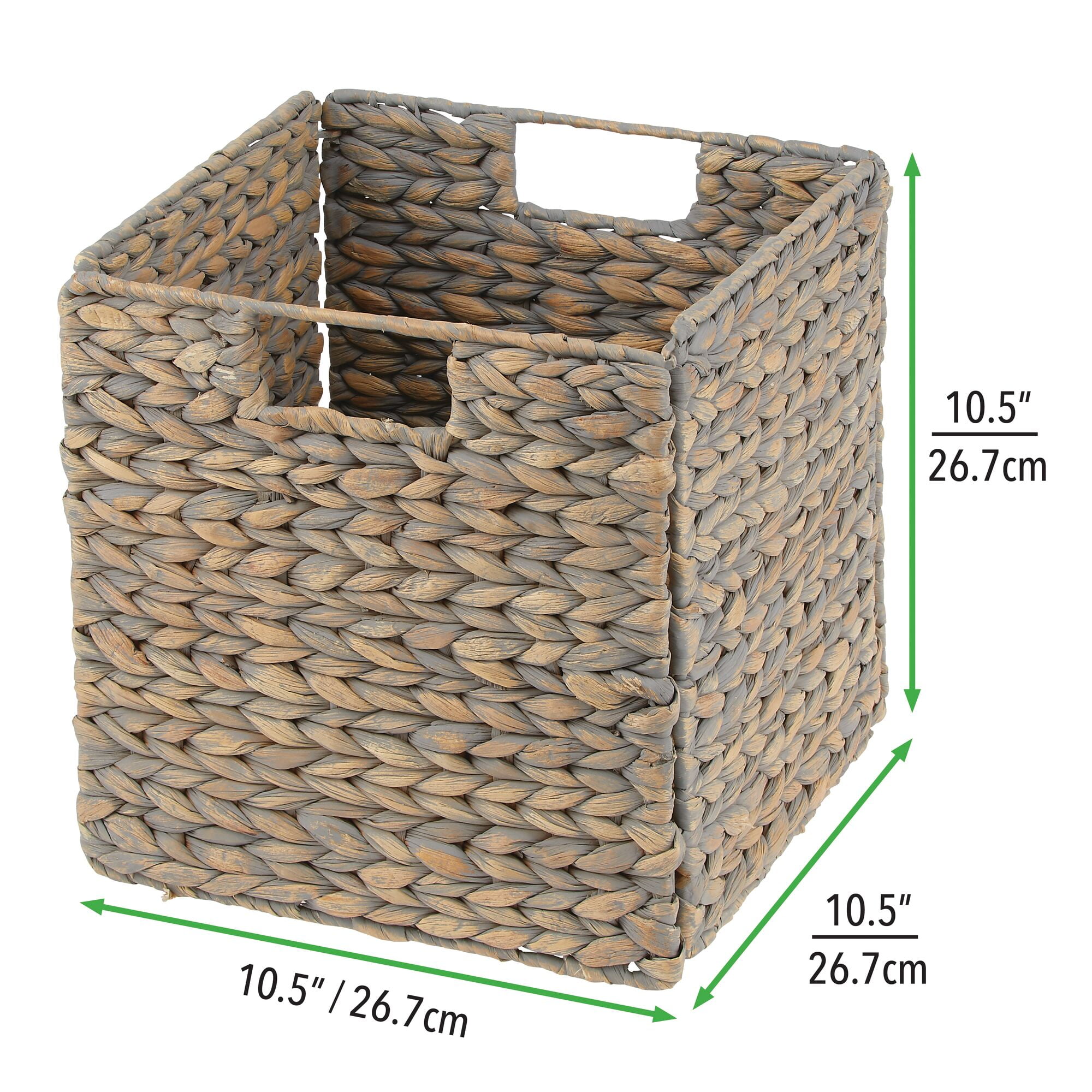 mDesign Hyacinth Woven Cube Bin Basket Organizer, Handles, 6 Pack, Gray Wash