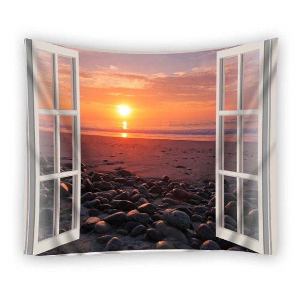 POPCreation Open Window Sunset Beach Tapestry Polyester Fabric