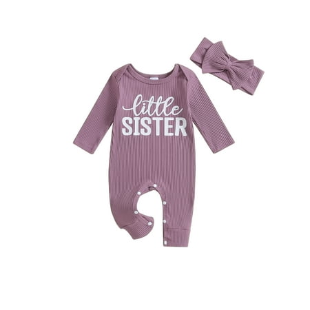 

Wilcliar Baby Girls Autumn Jumpsuit Long Sleeve Crew Neck Letter Romper Bodysuit with Headband