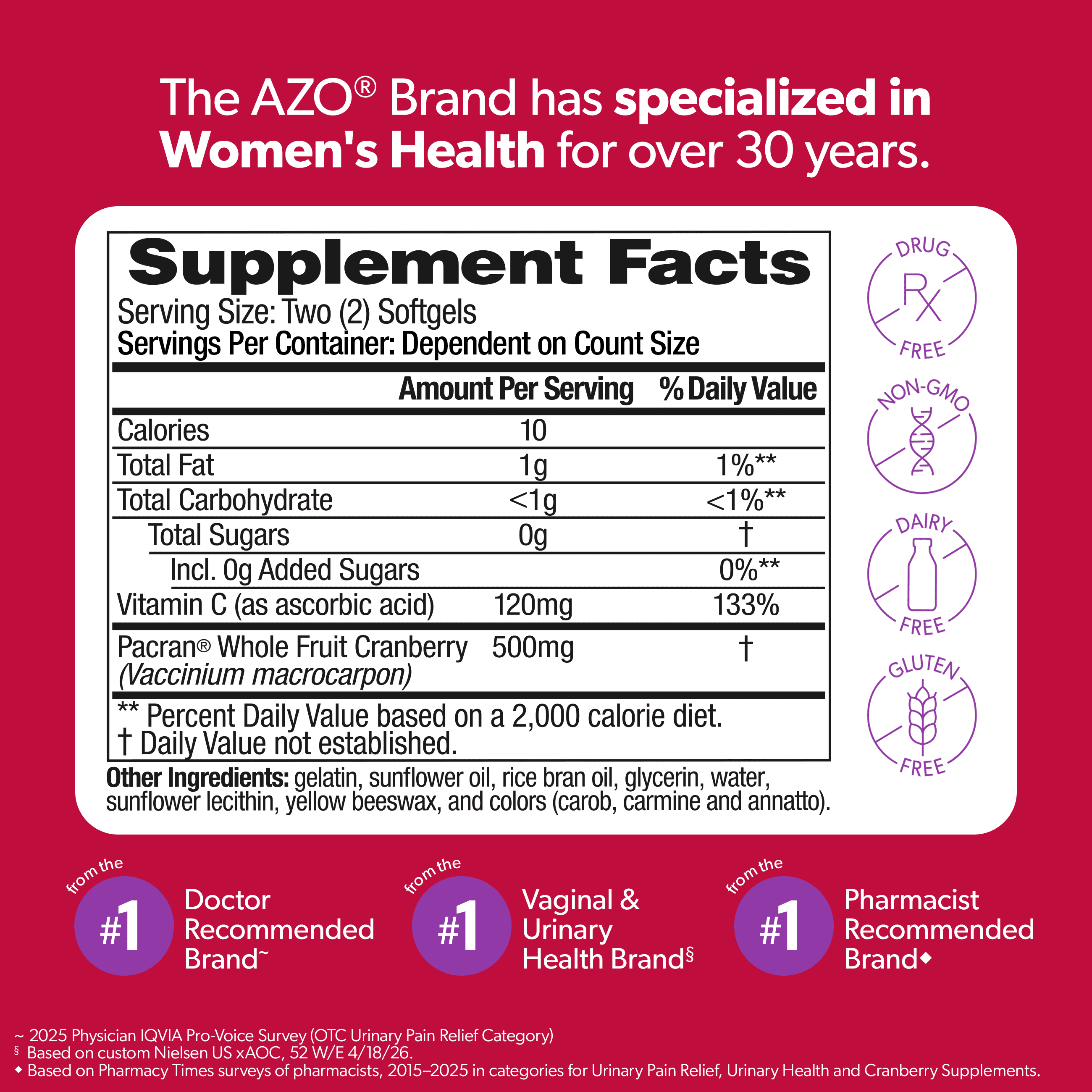 AZO Cranberry Urinary Tract Health Supplement, Helps Cleanse & Protect for Reduced UTIs, 100 Count