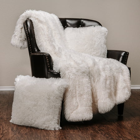 Chanasya 3 Piece Super Soft Shaggy Throw Blanket Pillow Cover Set
