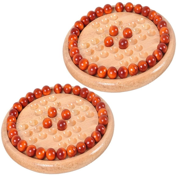 2 Sets Solitaire Board Game Wooden Chess Toy Wood Solitaire Board Game for Kids and Adults