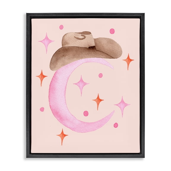 Moon Cowgirl Hat Black Framed Floater Canvas Wall Art, design by Nina Jacobs
