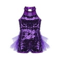 thumbnail image 4 of YiZYiF Kids Girls Sequins Mesh Ruffles Ballet Leotard Jazz Latin Dancewear Costume Purple 12, 4 of 7