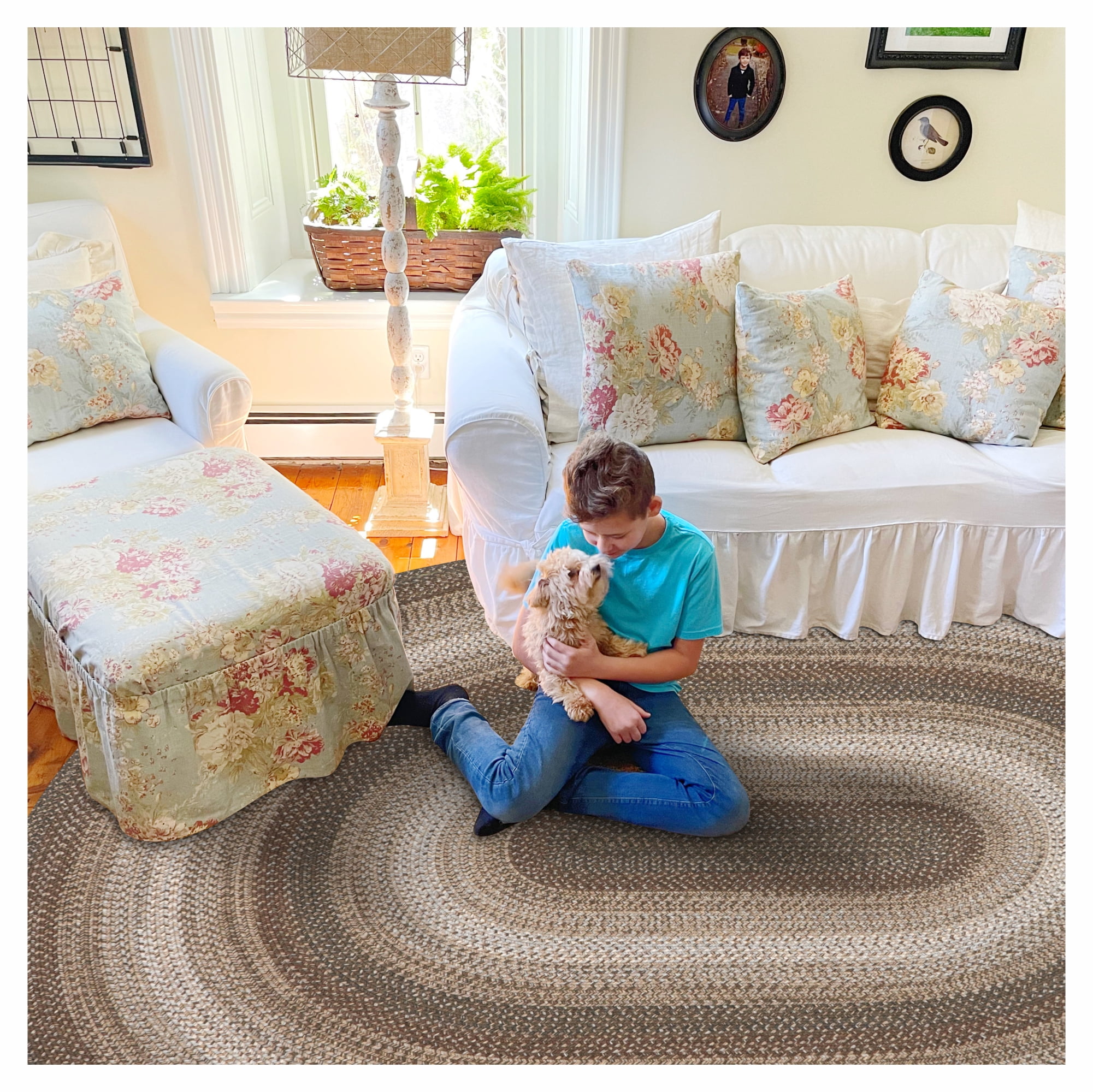 Homespice Wildwood 8x10' Brown Oval Braided Rug, Washable Rug for