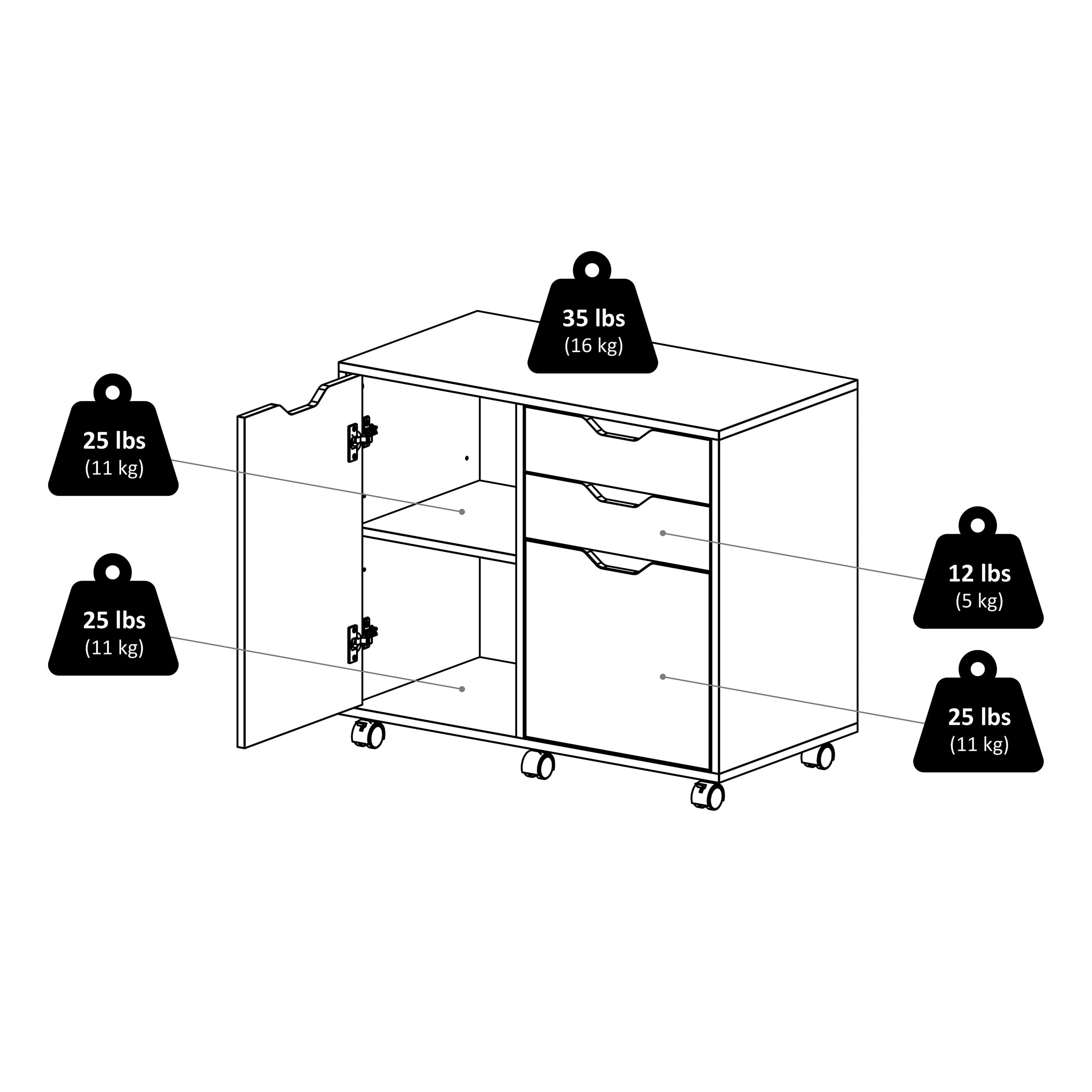 Winsome Halifax 2-Section Mobile Filing Cabinet 20431, Black Finish