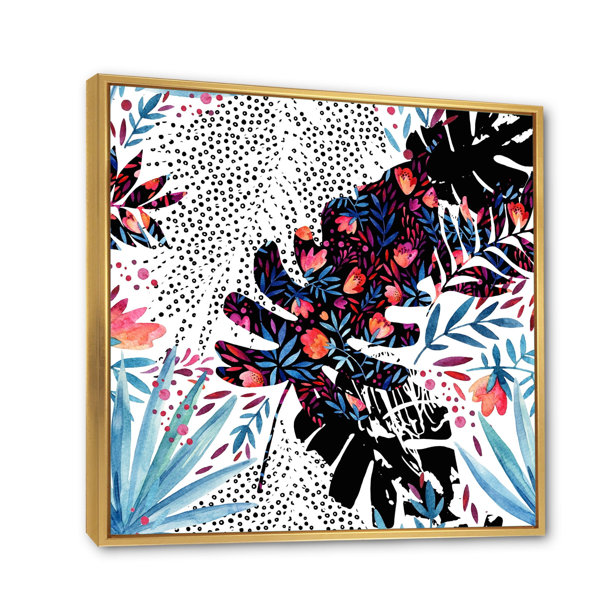 Abstract Tropical Floral Patchwork I 16 in x 16 in Framed Painting Canvas Art Print, by Designart