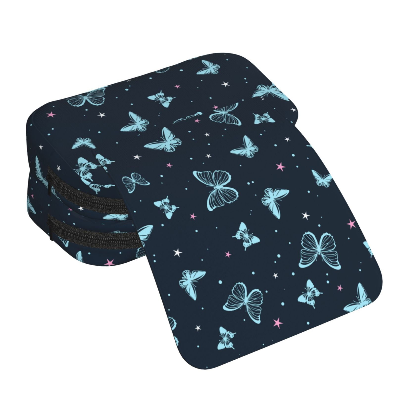 Rateoe Beautiful Butterflies Pattern Double Clamshell Pen Case, Storage Organizer with Two Zipper Compartments– Holds Up to 50 Pencils & Pens