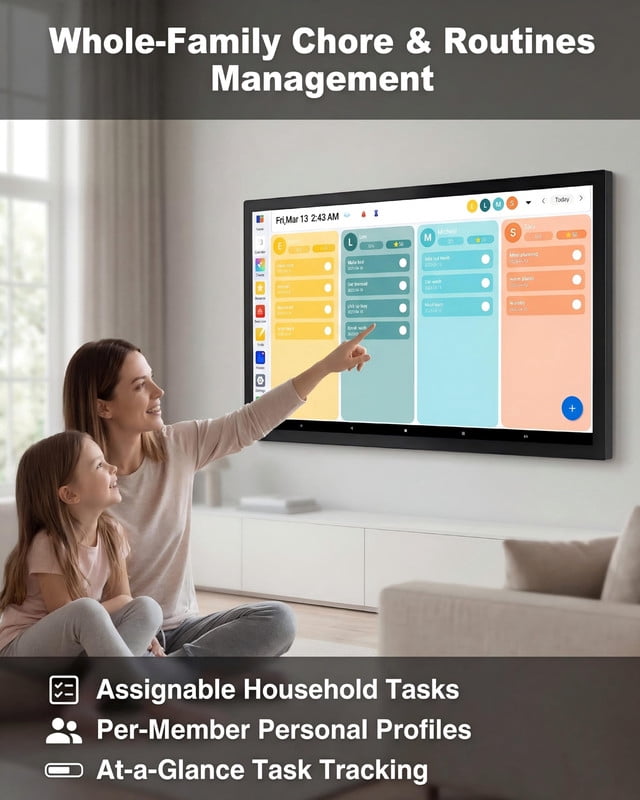 WETS 32-inch Wall Planner Digital Calendar & Chore Chart, Smart Touchscreen Interactive Display for Family Schedules – Wall Mount Included, Great for Organizing Your 2026 Calendar