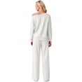 thumbnail image 6 of JWD Women's Off Shoulder 2 Piece Knit Matching Set Long Sleeve Pullover Top with Drawstring Wide Leg Pants Light Gray L, 6 of 6
