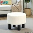thumbnail image 2 of Tcbosik 12.5" Round Linen Upholstered Ottoman, Small Fabric Pouf with Solid Pine Legs, Modern Compact Footrest for Living Room Bedroom Entryway, 300 lbs Support, Easy Assembly, White, 2 of 7