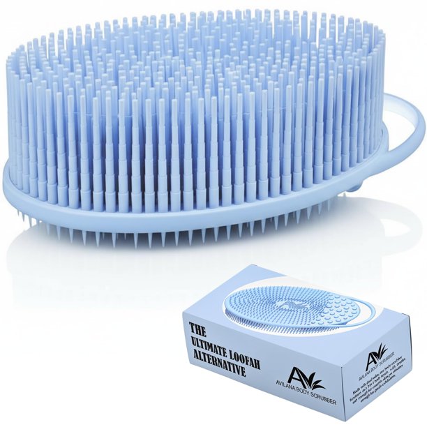 Cepillo exfoliante corporal de silicona - Cepillo de ducha texturizado para espalda - Avilana Bath Loofah Alternative de doble cara - Herramienta de lavado corporal suave y suavizante para piel áspera