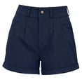 thumbnail image 6 of Gym Shorts Women Long New Summer Shorts for Women High Waist Pleated Button Zipper Loose Shorts Classic Rolled Hem Bottoms with Pockets Navy M, 6 of 7