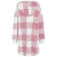 thumbnail image 6 of felwors Womens Winter Coats Trendy Fuzzy Fleece Hoodies Open Front Fall Sherpa Jackets Warm Plaid Cardigans Casual Outerwear Pink, S, 6 of 7