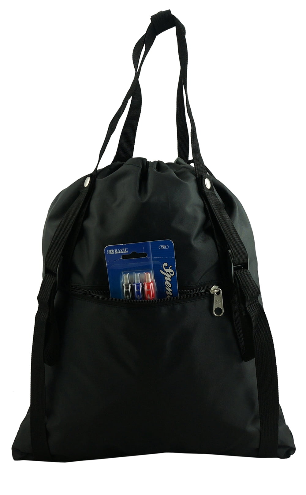 K-Cliffs Lightweight 2-in-1 Convertible Backpack Polyester Drawstring Backpack Tote Bag, Black, Unisex