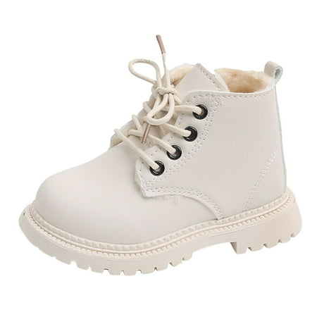

Povozer Girls Boys Glitter Ankle Boots Side Zipper Combat Shoes with Lace up(Beige 21)
