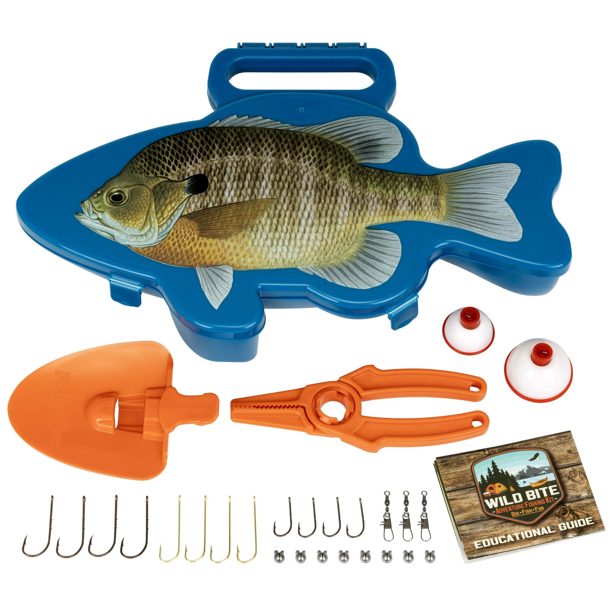 Flambeau Outdoors Wild Bite Panfish 25 Piece Kids Kit, Fishing Tackle Box, Blue, Plastic, 10.75 inch