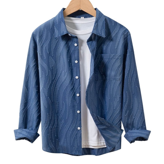 pstuiky camisa de manga larga para hombre, Cárdigan informal de manga larga con botones y bolsillos, color liso, para hombre tops de invierno para hombre s