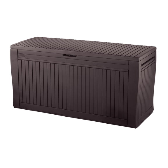 Keter Comfy 71 Gallon Durable Resin Outdoor Deck Box Storage Organization, Espresso Brown