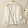 thumbnail image 4 of Aobny Going Out Tops for Women Summer Gauze White Cotton Linen Blouses Long Sleeve Collared Women's Plus Size Tops,M, 4 of 9