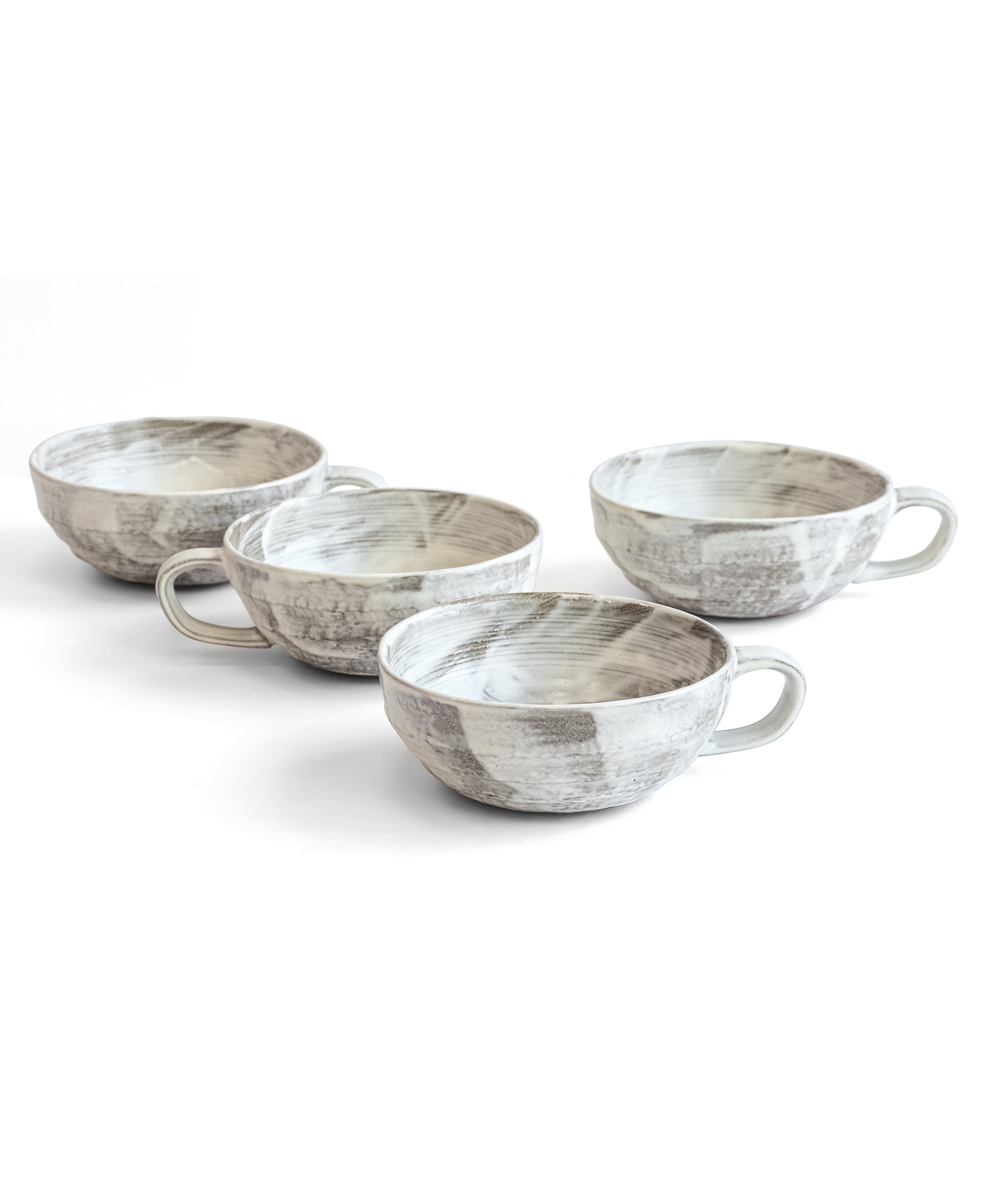 Over and Back Set of 4 Cream Stoneware Lilac Mugs