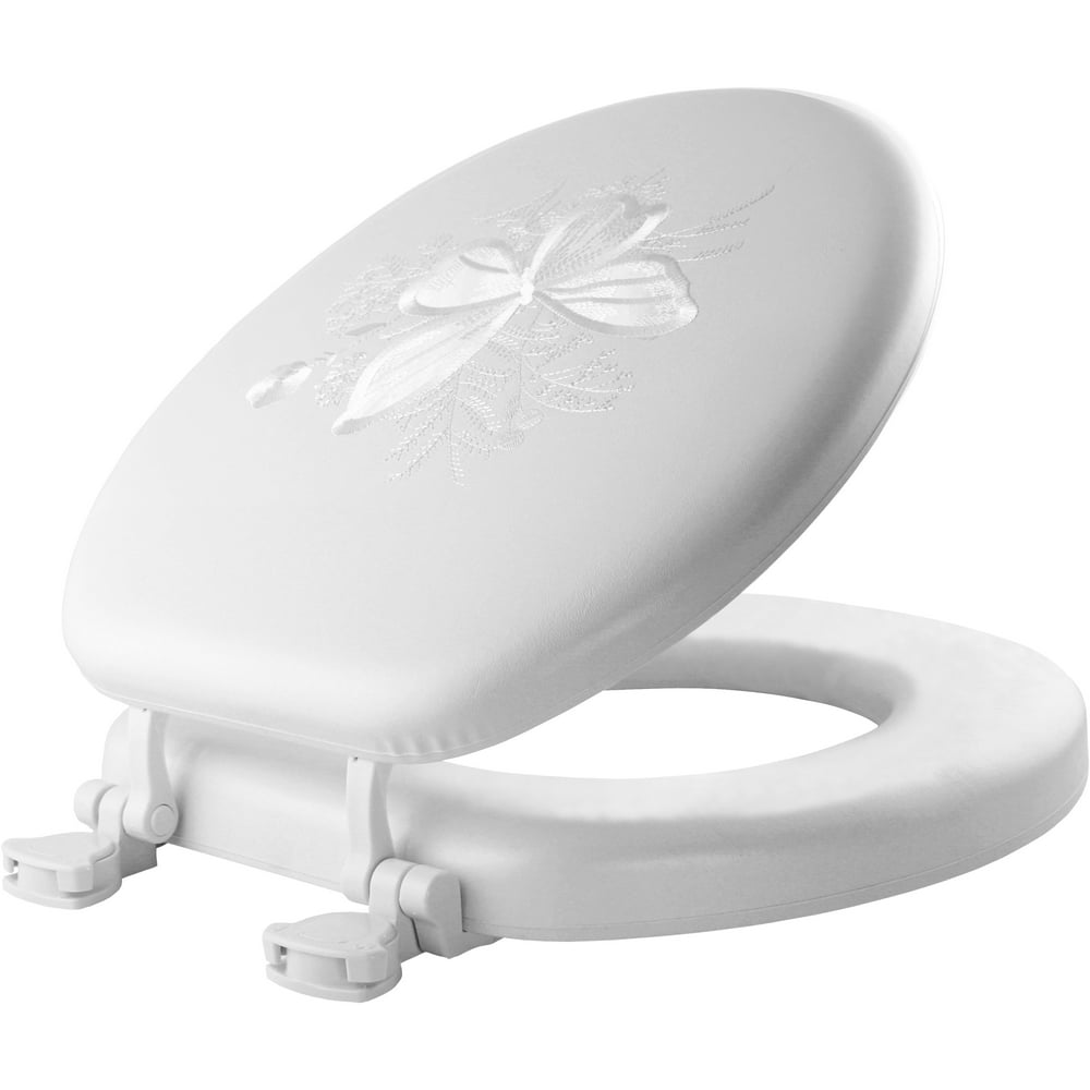 Mayfair Lift off Round Embroidered Cushioned Vinyl Soft Toilet Seat in