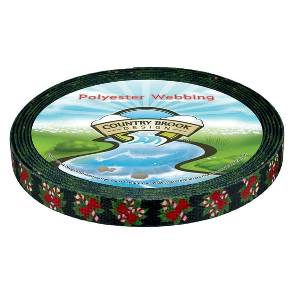 Country Brook Design® 1/2 Inch Black Candy Cane Polyester Webbing, 10 Yards
